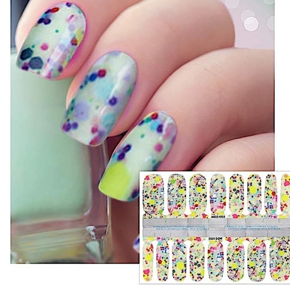Sparkle Colored Dots Full Nail Wraps Adhesive Stickers Colorful Nail Strips